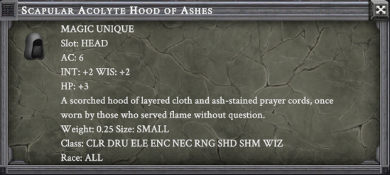 SCAPULAR ACOLYTE HOOD OF ASHES item card